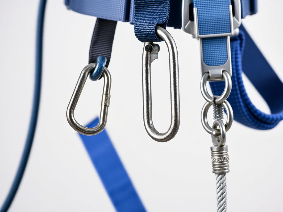 Arnés, mosquetones y cuerdas utilizados en trabajos verticales